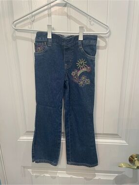 Cherokee Dark Blue Girls' Flare Jeans with Rainbow & Heart Embroidery